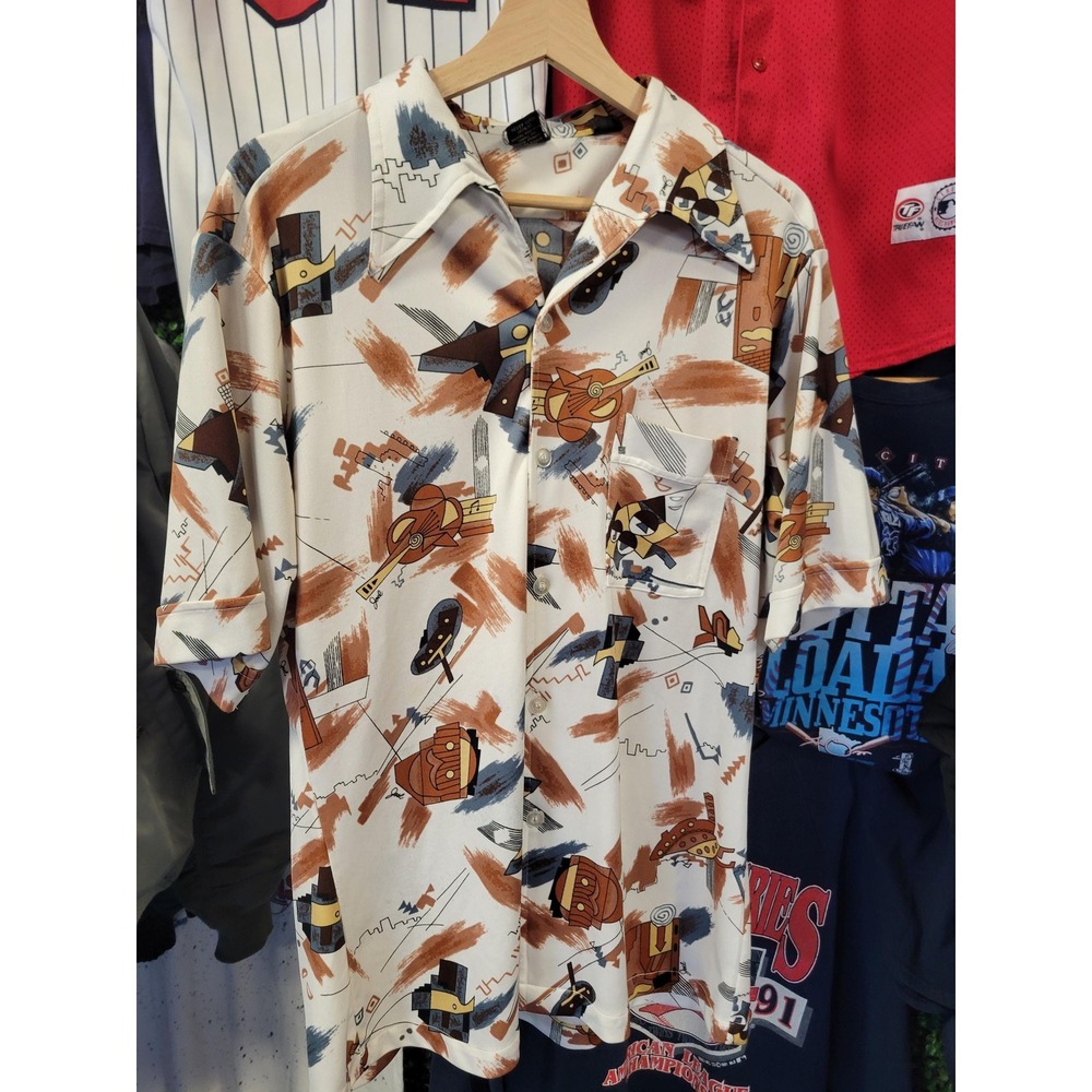 vtg 80s JOEL CALIFORNIA POLYESTER Button Up X-large //  preppy yacht club shirt